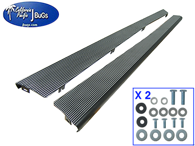 Billet VW Aluminum Running Boards, Satin Black, With Polished Ribs, Left & Right